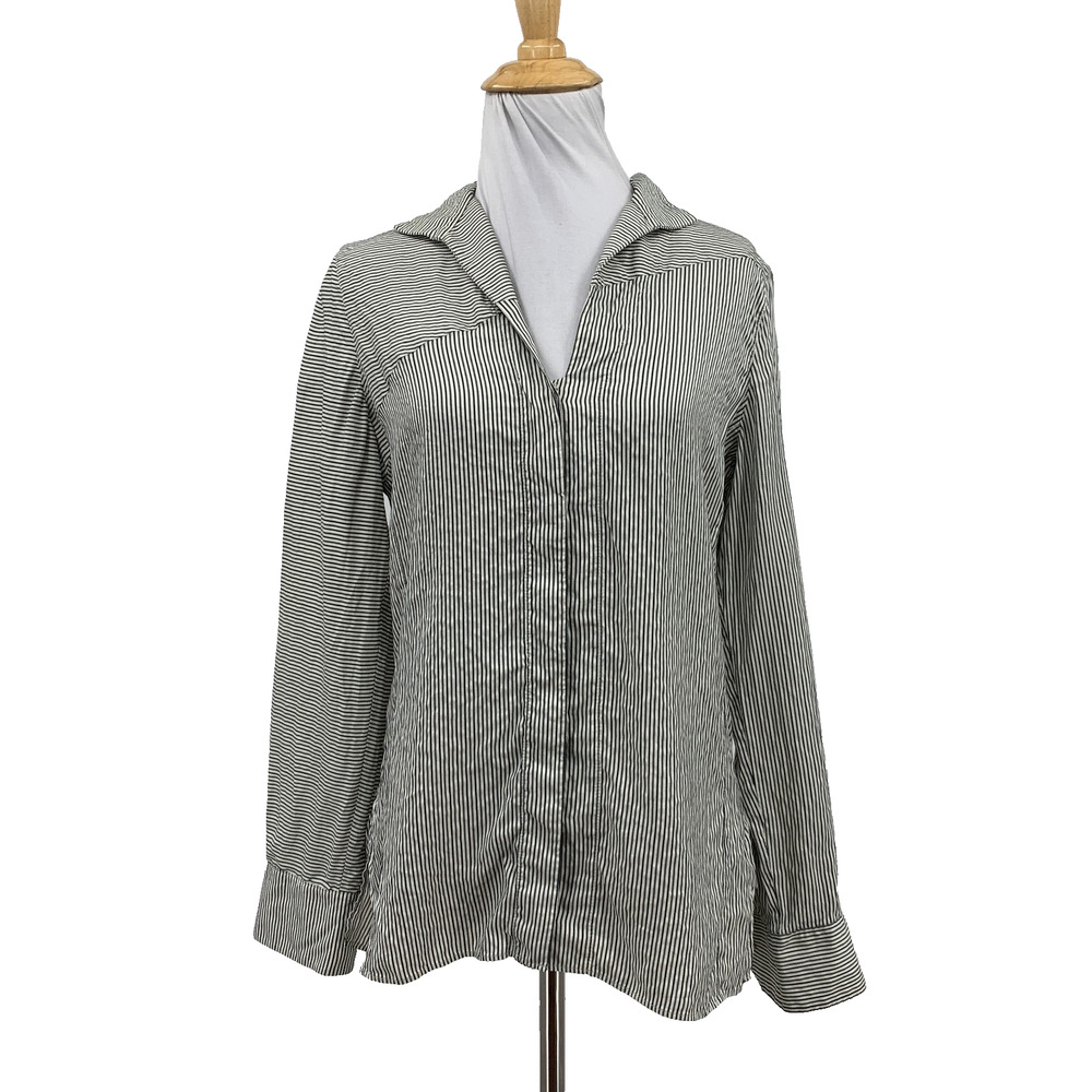Akris Shirt Womens 6 Multi Silk Striped Hidden Button Long Sleeve Lightweight